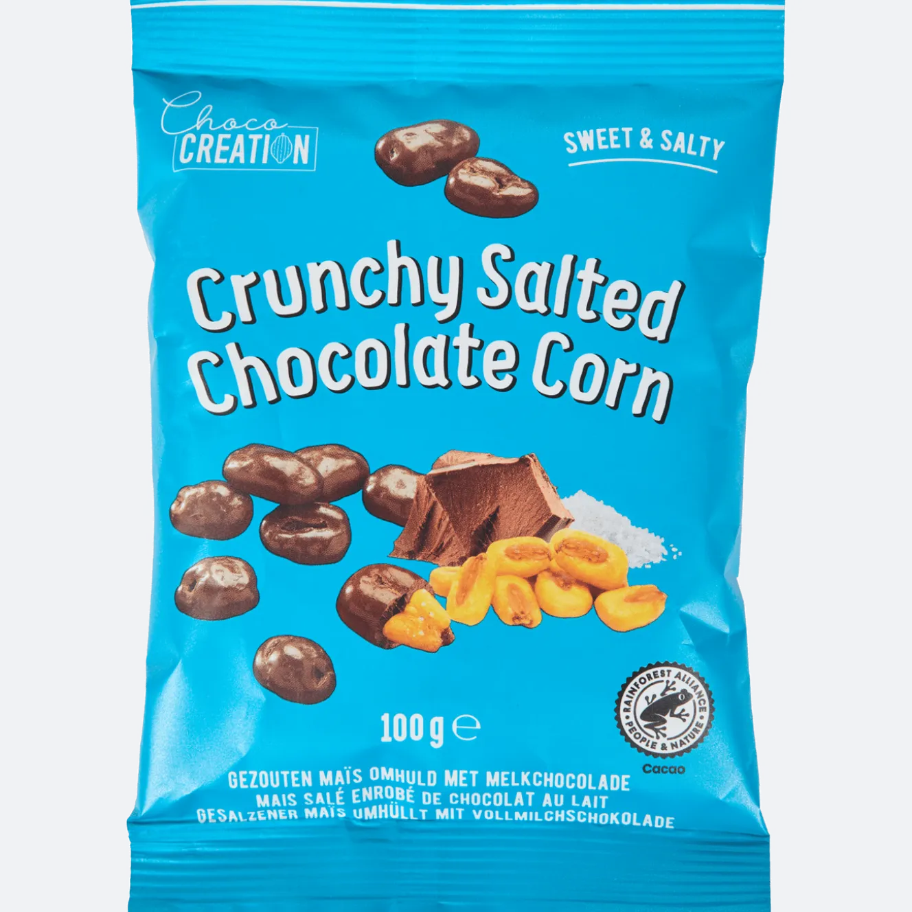Gezouten maïs met melkchocolade
