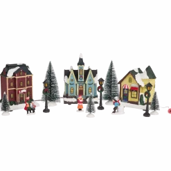 Kerstdorp met verlichting