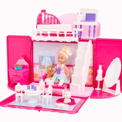 Pop met opvouwbaar poppenhuis